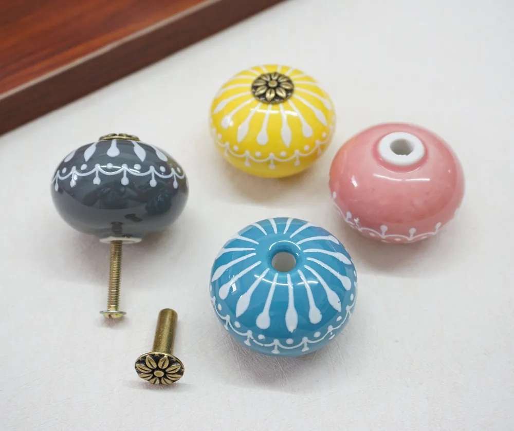 Keramiske knott / kommode knotter hvit blå kabinett trekker knotter / unike kjøkken dørhåndtak knott møbler hardware