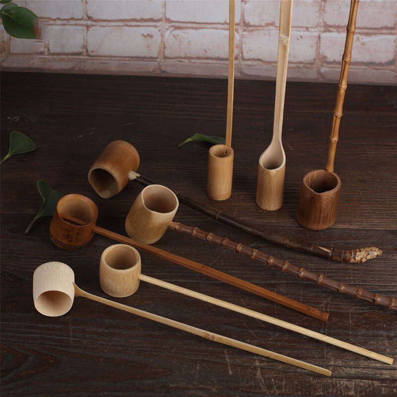 Cuillère à eau de racine de bambou à Long manche, outils de cuisine carbonisés, vaisselle de table, ustensiles de cuisine pour thé Kung Fu outils à thé