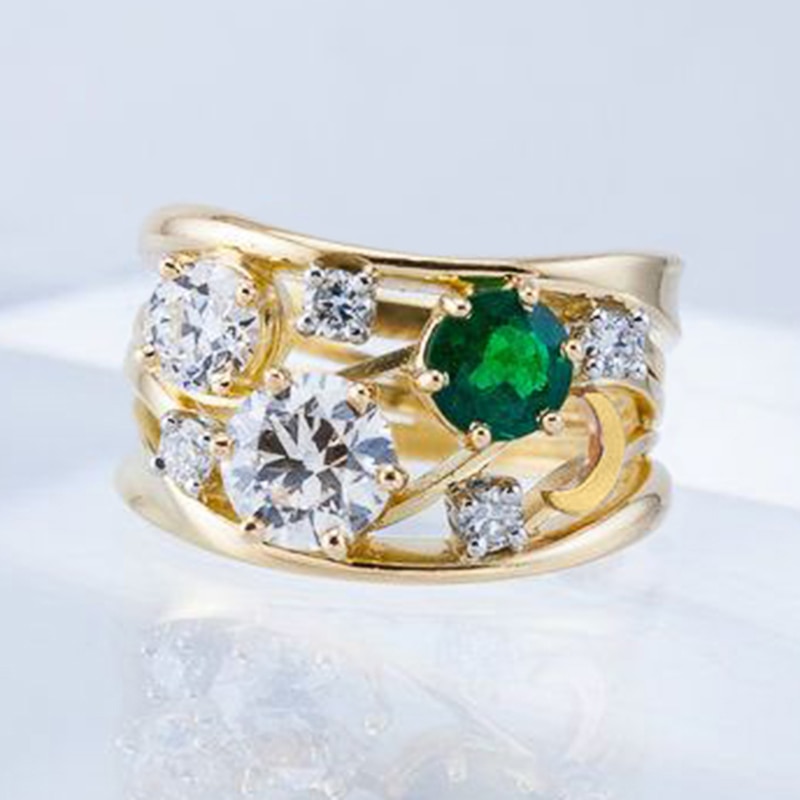 Huitan – bague ajourée en Zircon blanc/vert pour femme, bijoux de mariage, anneaux brillants, couleur or, d&#39;anniversaire, tendance: 6
