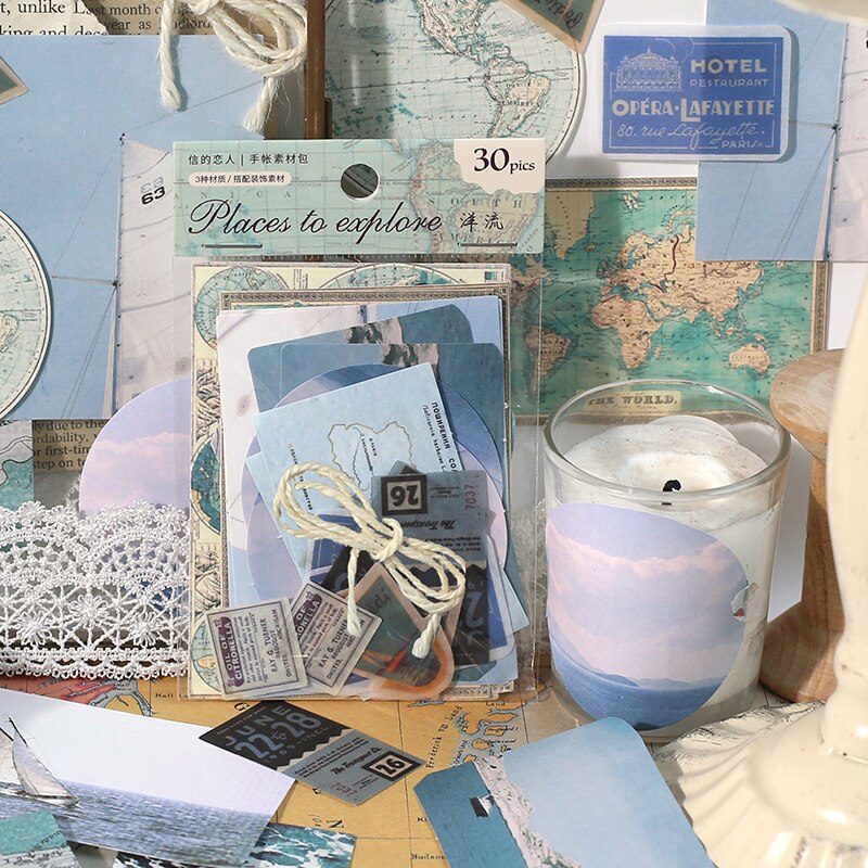 Paquete de Material de mapa antiguo de viaje, Material adhesivo, tarjetas de papel, álbum de recortes/fabricación de tarjetas/proyecto de diario, decoración de diario DIY