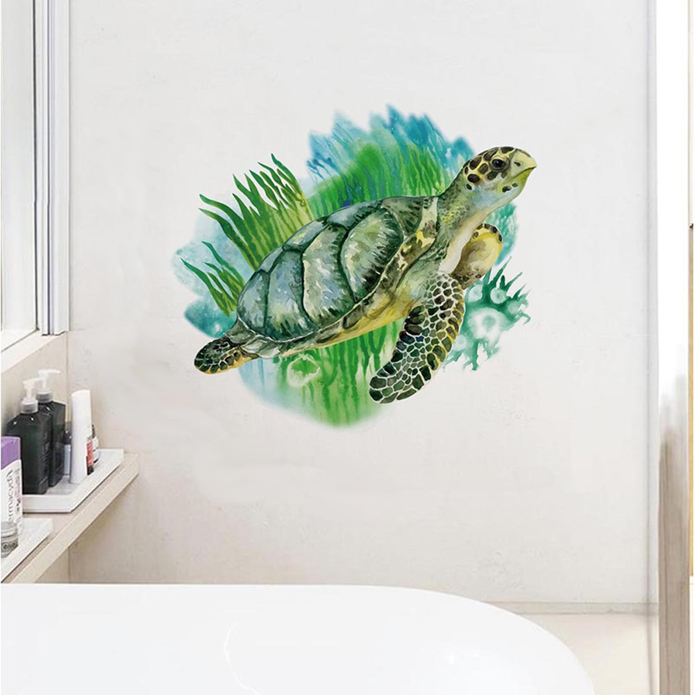 Zeewier Sea Turtle Muursticker Badkamer Woonkamer Achtergrond Decoraties Behang Creatieve Dieren Zelfklevende Stickers