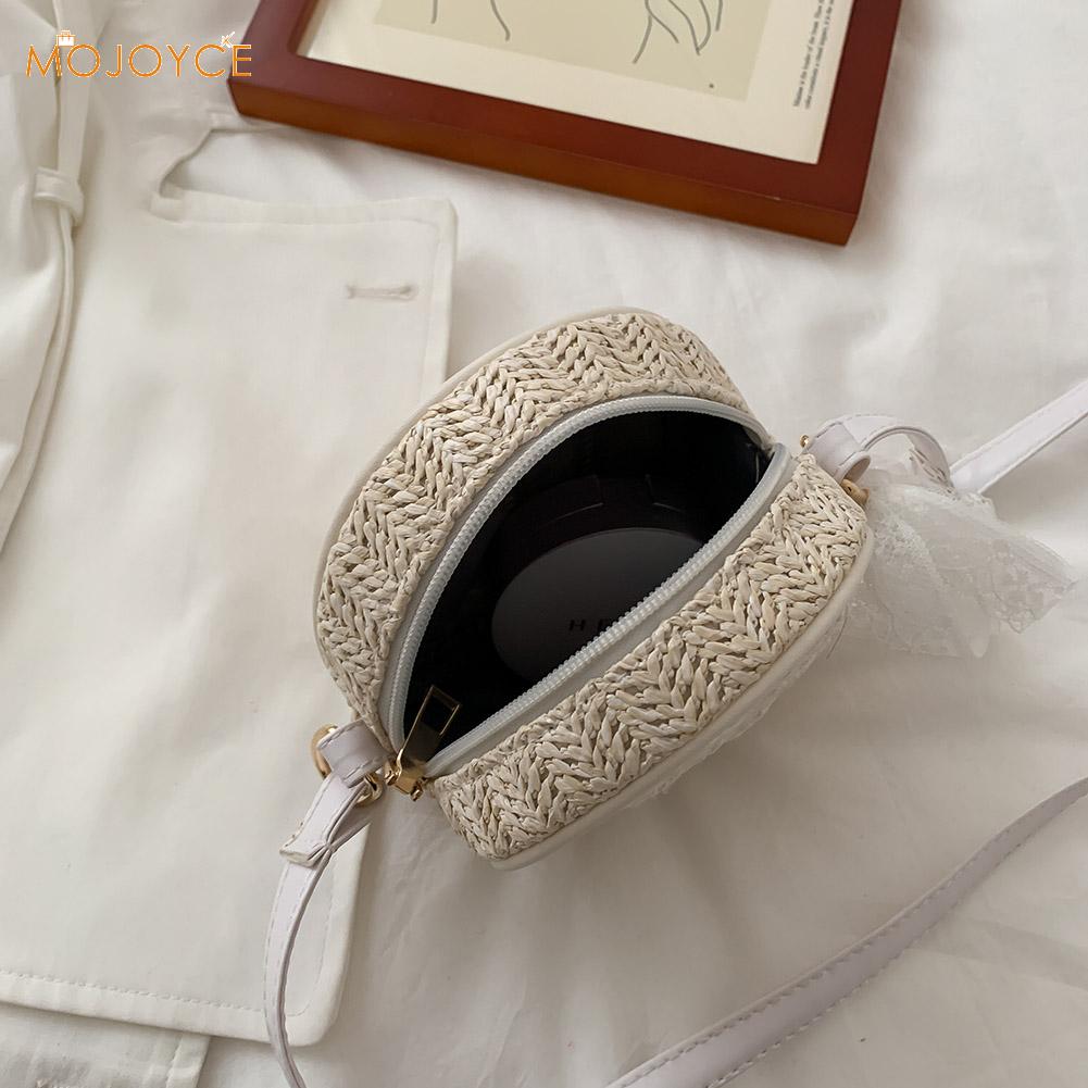 Casual dames vintage crossbody messenger bags voor mode zomer strandvakantie stro kant ronde schoudertassen
