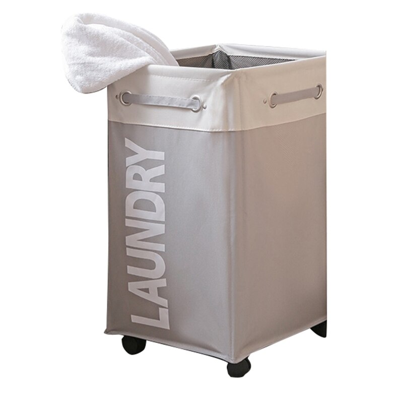 Snavset tøj vasketøjskurv sammenfoldelig opbevaringskurv med hjul til kontor vandtæt oxford badeværelse vaskeri hæmmer: Lys grå hvid