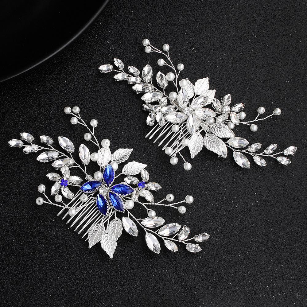 Simples acessórios de cabelo nupcial azul diamante pente de cabelo nupcial pente de cabelo acessórios de vestido de casamento