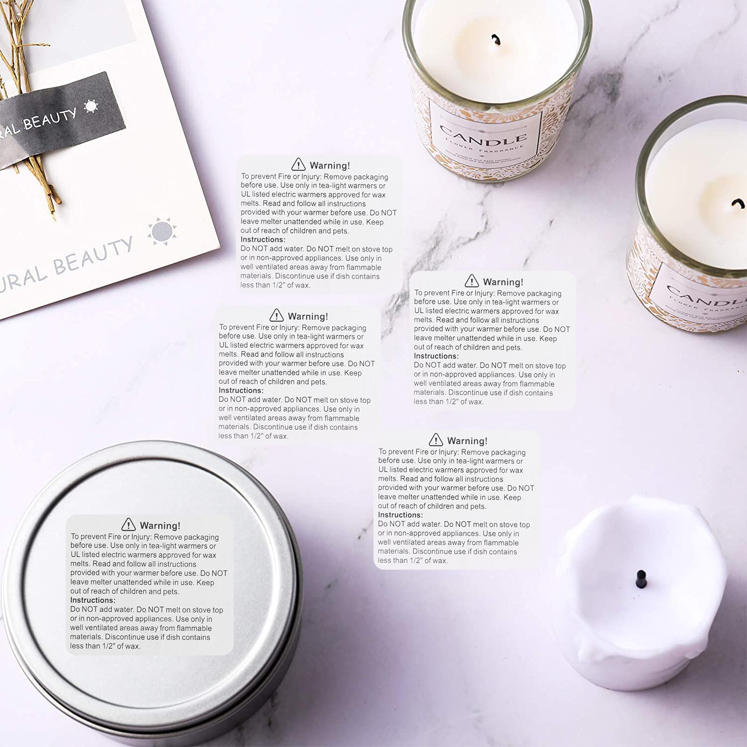 1.77x1.5 inch Wax Melt Warning Labels Square, Wax Melting Safety Stickers Candle Warning Labels for Candle Jars Tins and Votives