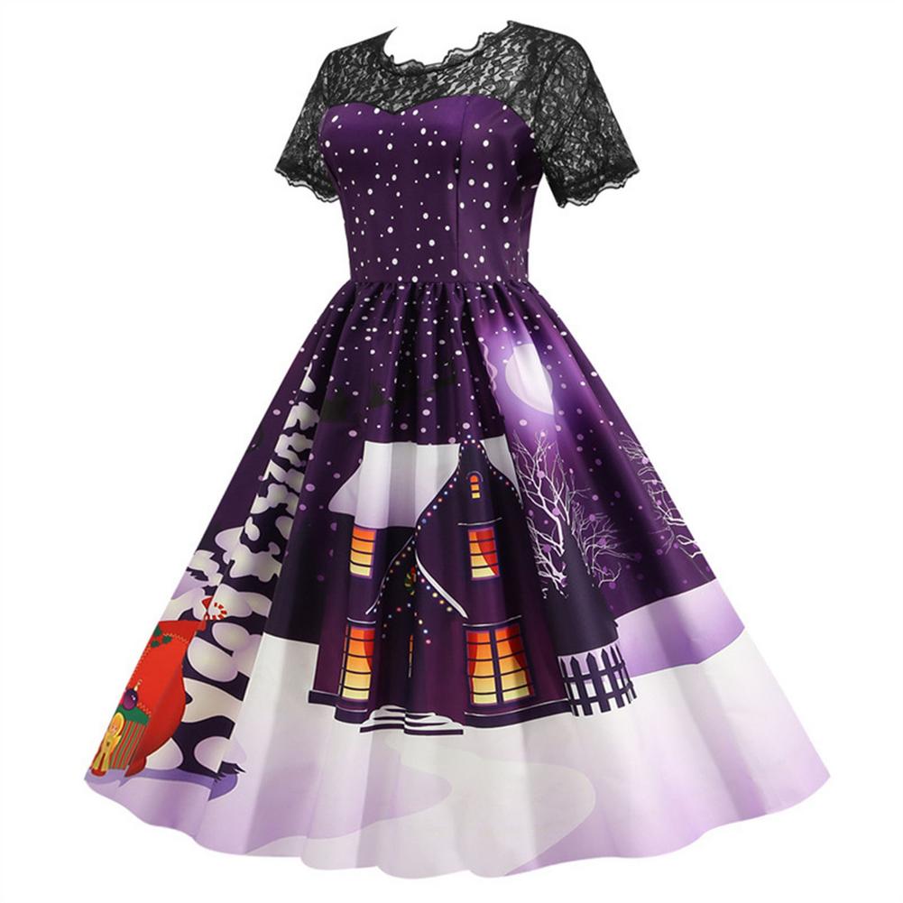 Vestidos de natal do vintage para as mulheres manga curta renda swing vestido vintage cocktail balanço natal impresso vestido de festa traje