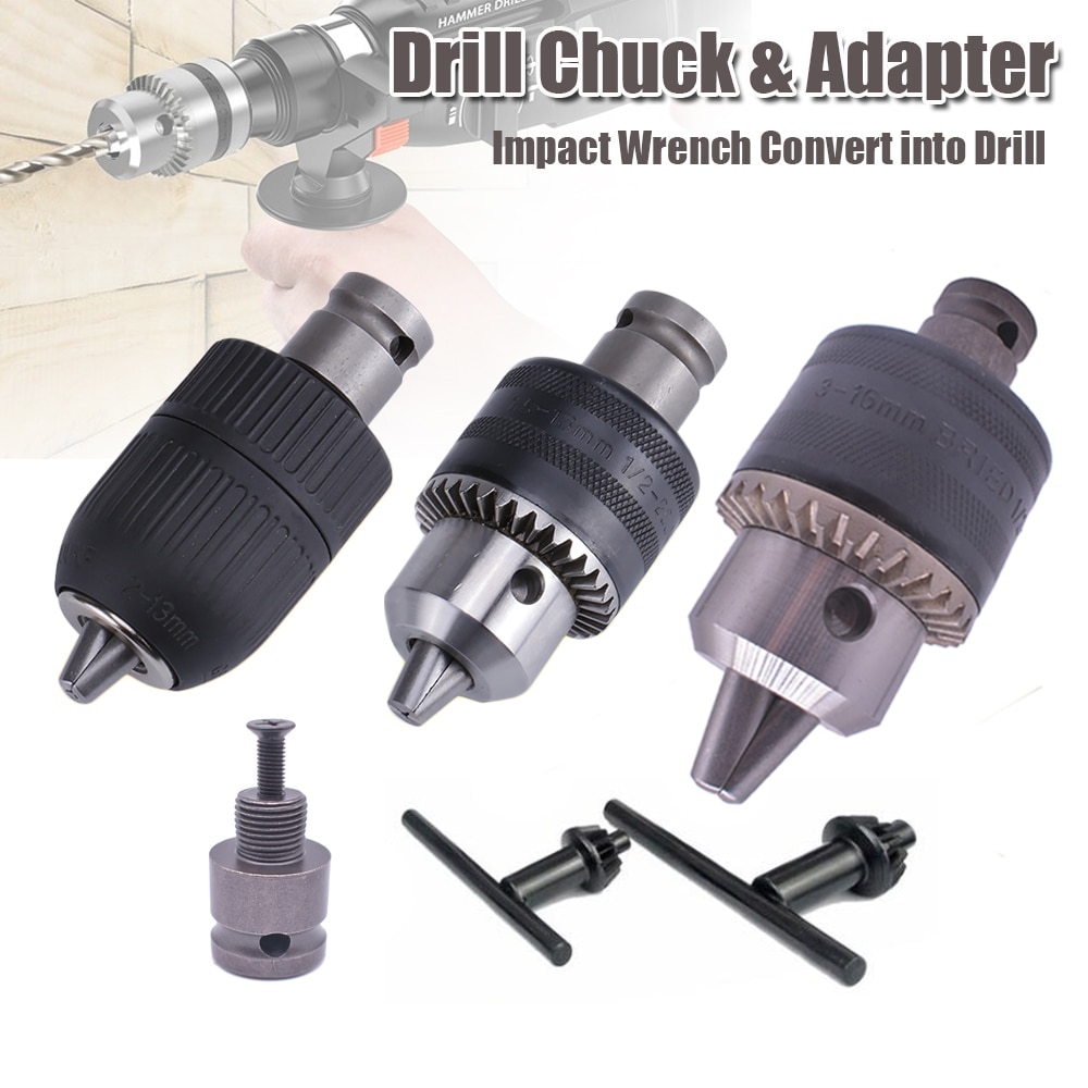 Drill Chuck Adapter Convert Impact Wrench Into Electric Drill - 1/2"-20UNF & 3/8"-24UNF Thread 3 Jaw Chuck
