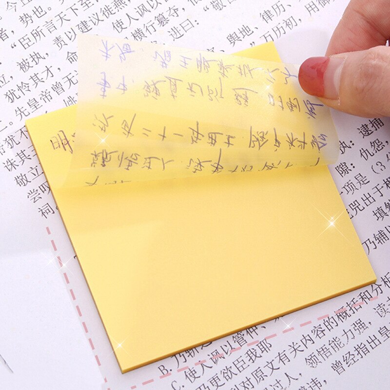 50 Sheets Transparent Sticky Note Pads Waterproof Adhesive Memo Notepad School Office Supplies Stationery