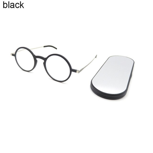 Dünne Lesebrille Protable Tasche Presbyopie Brillen Anti-Blue Ray Brillen Brillen Mit Fall Runde Brille Rahmen +2: Black / +300