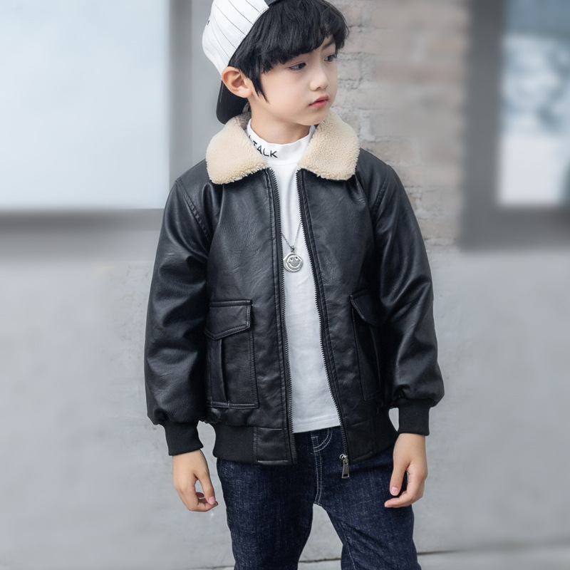 Veste d'hiver chaude en cuir molletonné pour garçon de 12 ans, vêtements d'extérieur,