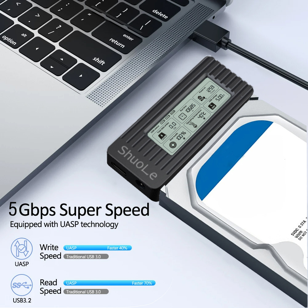 USB 3.2 3.0 to SATA III Adapter Converter Cable Digital display Case for 2.5/3.5-Inch SSD HDD Hard Drive External for Laptop PC