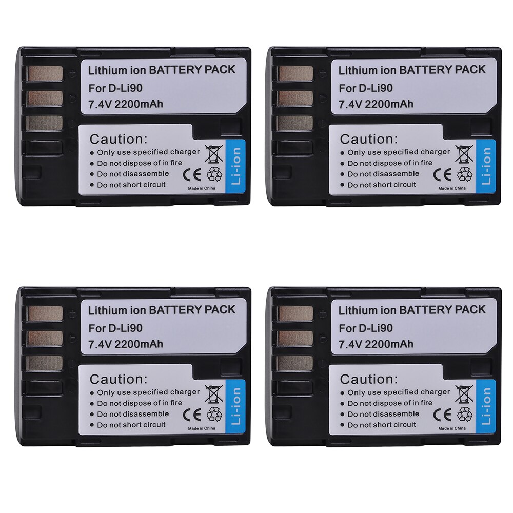 2X 2200 Mah D-Li90 D Li90 DLi90 Oplaadbare Li-Ion Batterij Voor Pentax K-5 Ii K-5 Iis K-01 K-7 K-5 K-3 k-3 Ii 645D 645Z Z1 Camera: 4 Battery