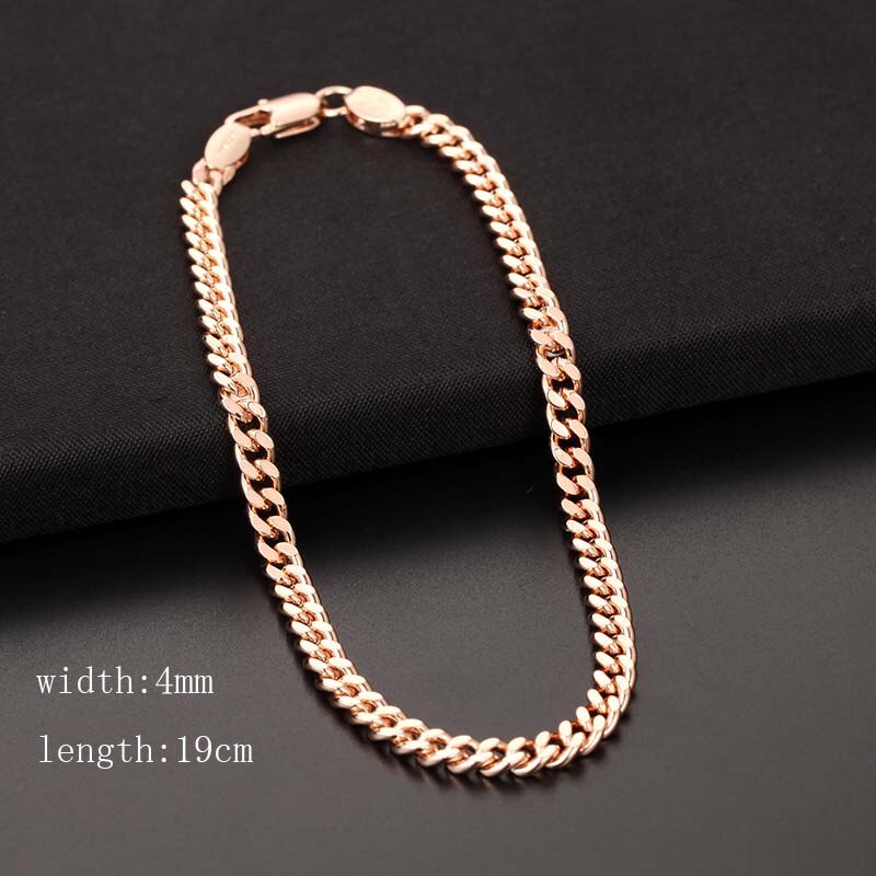 Fj Mannen Vrouwen 585 Rose Goud Kleur Wave Curb Smart Armband Link Bead Chain Sieraden: RB0218 19CM