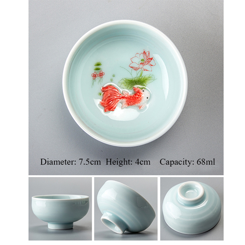 Chinees Porselein Tea Kopjes Sets Reizen Keramische Groene Thee Cup Smaak Kung Fu Thee Kom Ceremonie Celadon Vis Theekopje Theewaar: A05 7.5x4cm 68ml