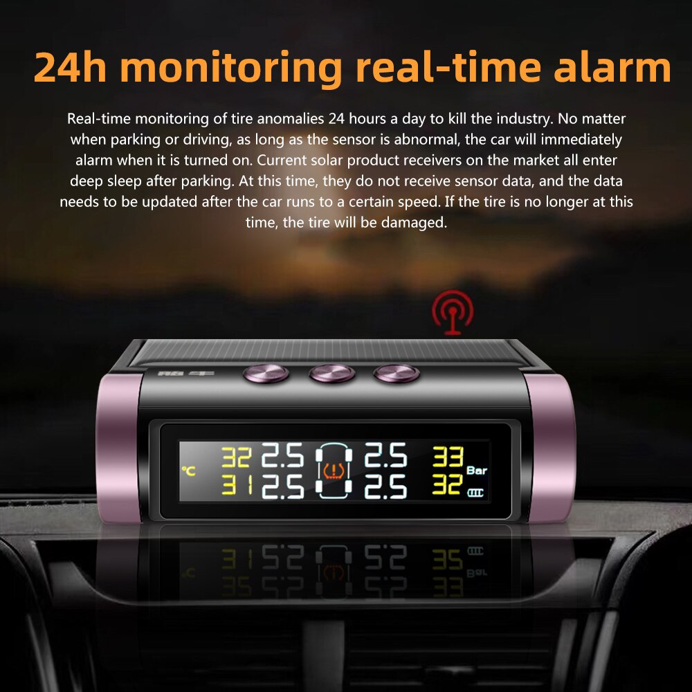 Tpms lastbil 6 dæk 6 stk ekstern sensor høj temperatur alarm dæktryk overvågningssystem dækmåler digital eksplosionssikker