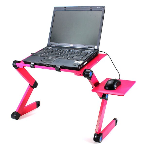 360 Degree Foldable Adjustable Laptop Desk Table Stand Holder Durable Aluminum Laptop desk Tray with Cooling Dual Fan Mouse Pad
