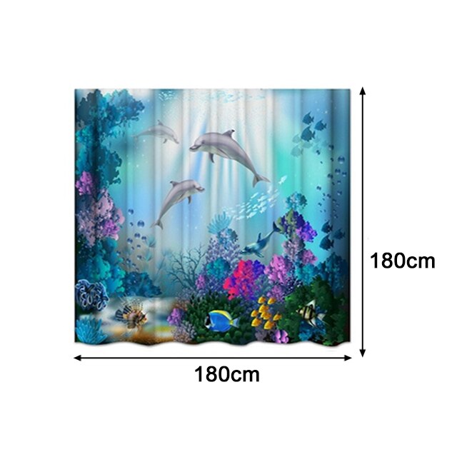 Ocean Dolphin Toilet Seat Waterproof Shower Curtain Set Toilet Cover Non-Slip Comfortable Bathroom Mat Bath Decoration: 1.8M x 1.8M Curtain