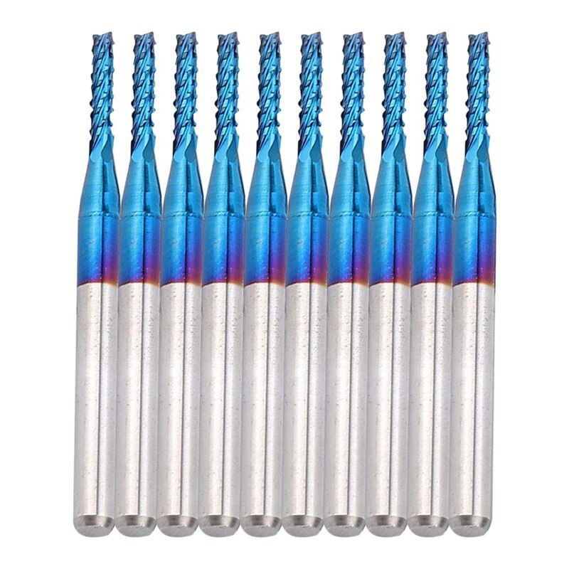 10Pcs Carbide Router Snijden Bit Blauw Corn End Mill Graveren Bit Voor Cnc Pcb Machines