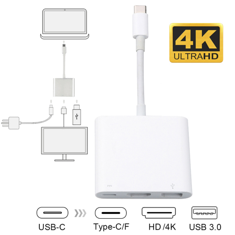 HUB USB typu C na HDMI-kabel kompatybilny z konwerterem 4K typu C na HD-MI/USB 3.0/Type-C do laptopa PC MacBook Huawei Mate 30
