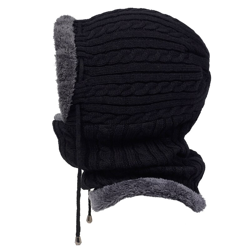 Gorro de lana salvaje para hombre y mujer, gorros gruesos de terciopelo, cálidos, a la , a prueba de viento,: Negro