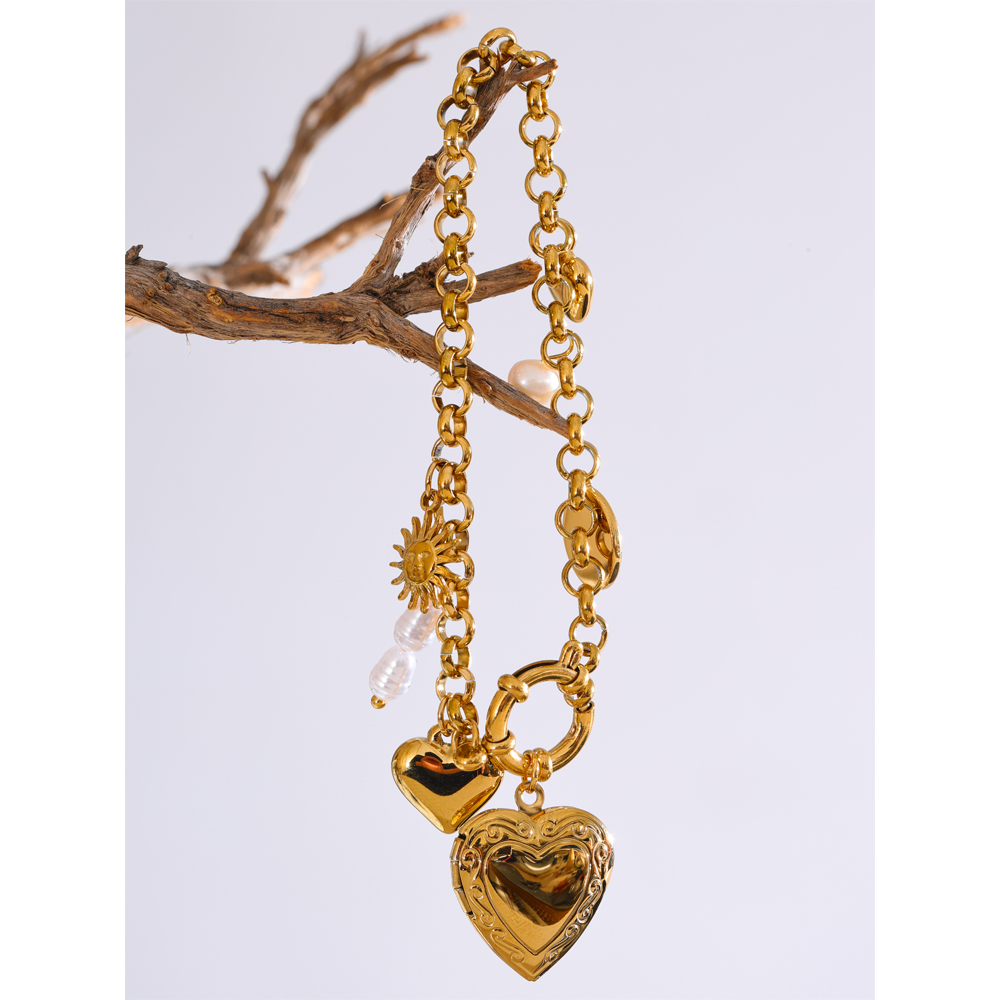 Yhpup 2025 perlas naturales foto familiar imagen corazón encantos gota pulsera de cadena brazalete joyería antialérgica de acero inoxidable