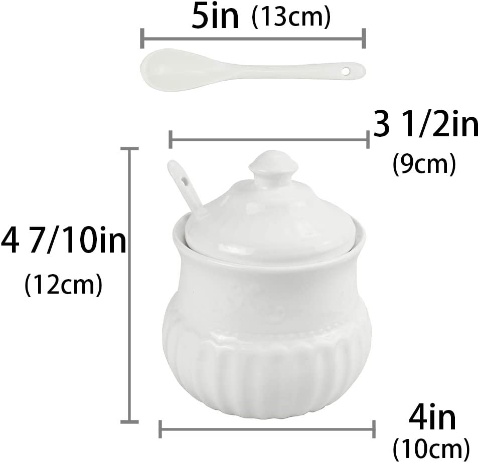 Ceramic White Creamer and Sugar Set with Lid: sugar bowls