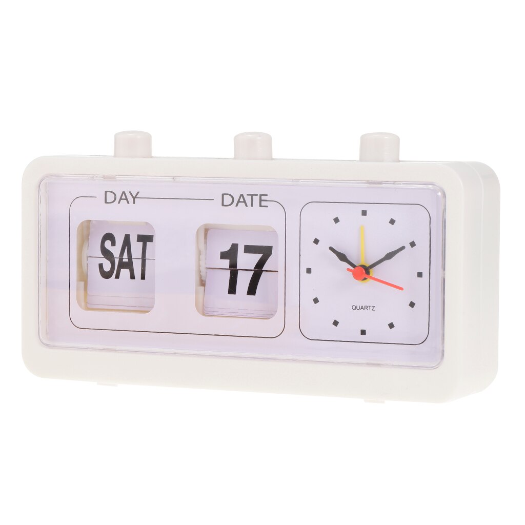 Auto Flip Down Clock Non-ticking Calendar Clock with Day Date Display: White
