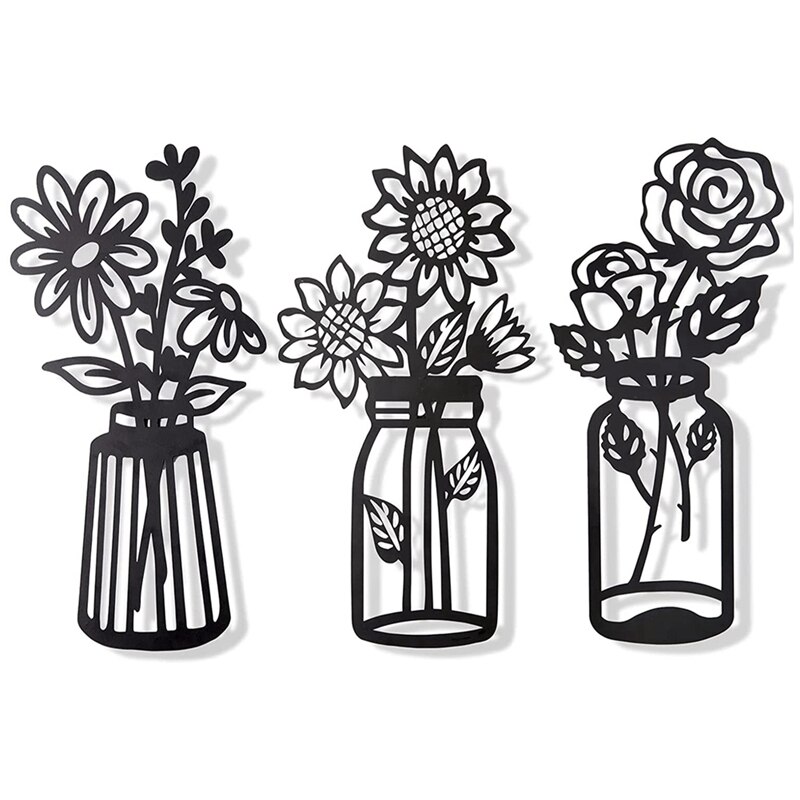Set of 3 Metal Flowers Wall Decor Metal Flower Minimalist Metal Flower Wall Art Decor Wall Art Black Flower Iron Decor: Default Title