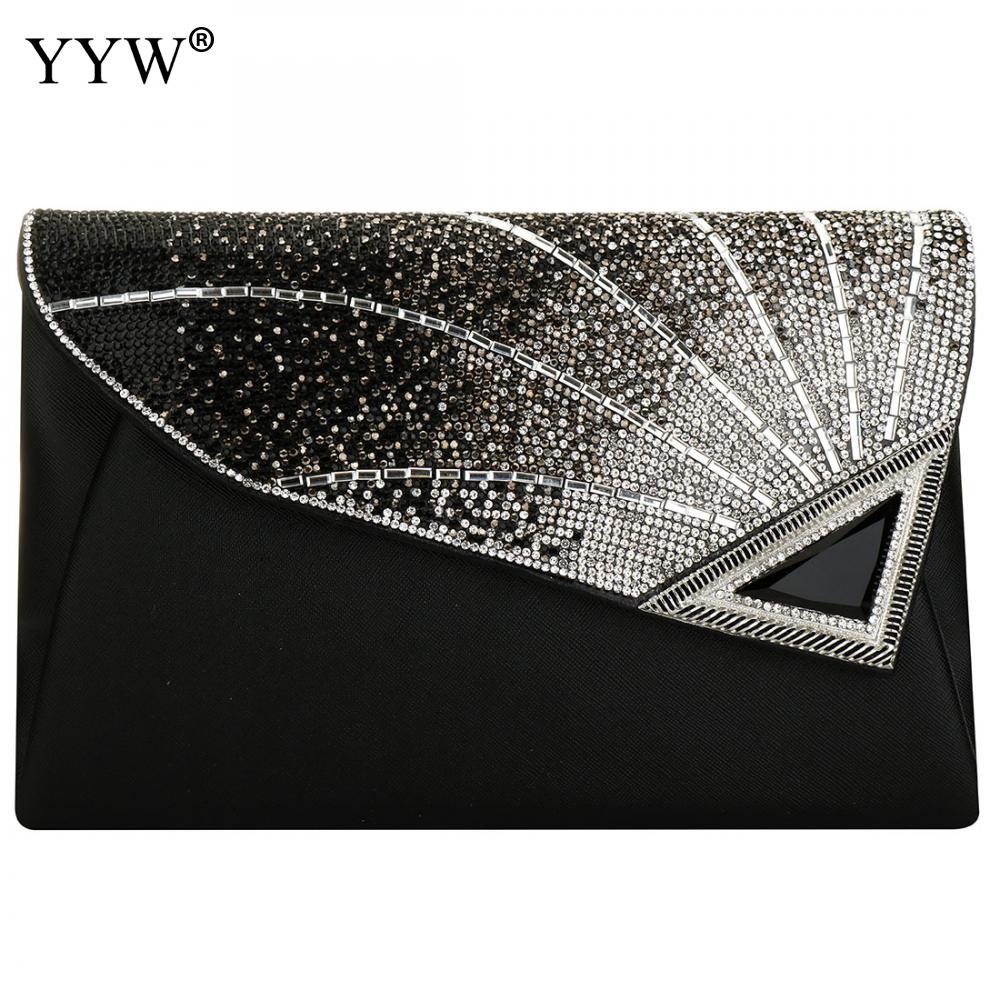 Bolso de mano con diamantes de imitación para mujer, bandolera con solapa, , de lujo, para de noche,: black