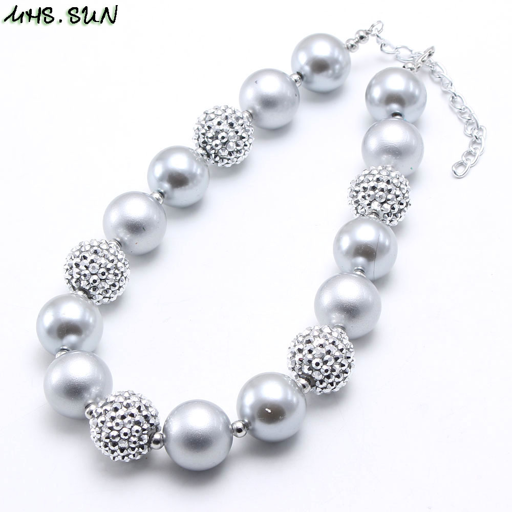 MHS.SUN 1PC baby chunky beaded necklace girls pearl jewelry charm colors bubblegum beads necklace choker for kids: 15