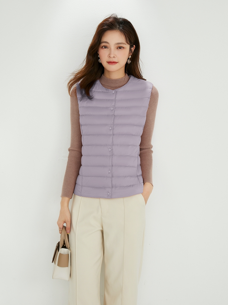 Newbang 90%  mat stof damevarmeveste ultralet dunvest dame tovejsvest bærbar varm ærmeløs vinterfor: M / Lilla