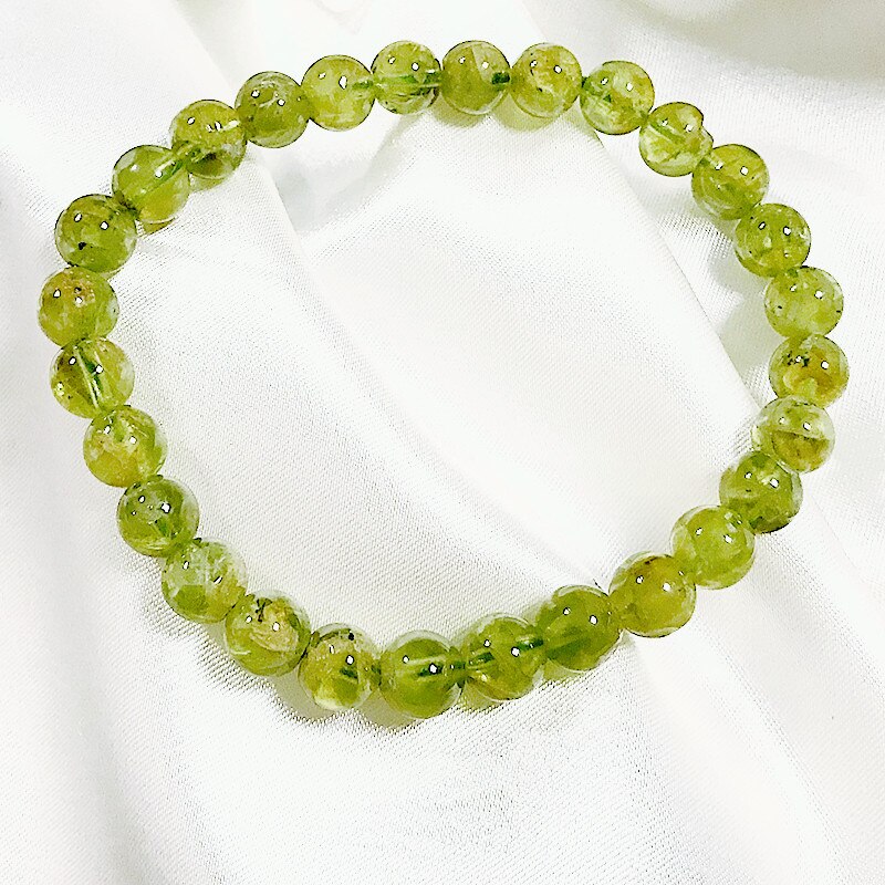 Braccialetto Delle Donne Natura 6 Millimetri Tallone Peridoto non di Vetro Davvero 18.5 Centimetri di Cristallo Braccialetti Della Ragazza Regalo di colore Verde Pietra