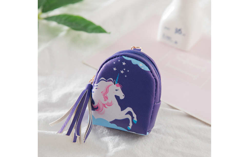 Bolso de para niños, bolsita monedero de unicornio, Mini bolso de piel sintética, bolsa con llavero, billeteras, bolso Vintage con borla: A