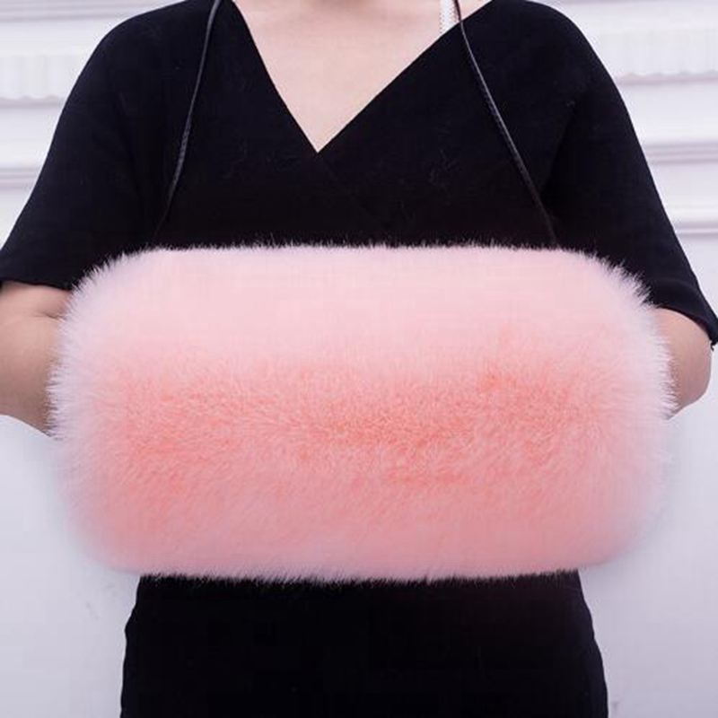 1 stk kvinder vinter muffe fluffy håndvarmer fortykkelse imiteret pels varme handsker handsker varmere tilbehør lww 9109: Lyserød