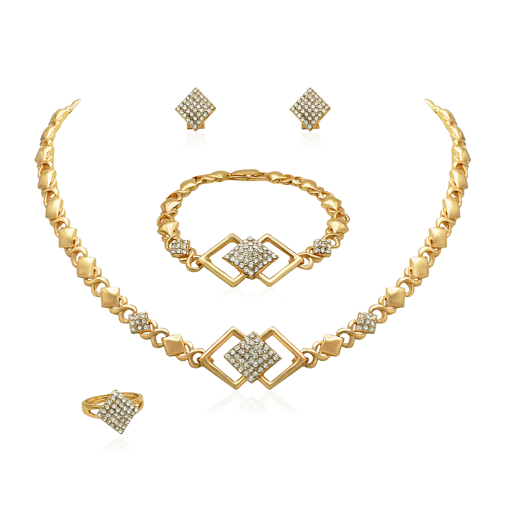 Conjunto de joyería de Color dorado para mujer, conjunto de collar chapado en oro de 18 quilates, collar de oso a la nupcial para boda, pendientes, anillo, en forma de corazón: Chapado en oro antiguo