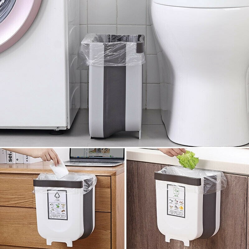 Wall Mounted Folding Waste Bin Kitchen Cabinet Door Hanging Trash Bin Garbage Car Trash Can Wall Mounted Foldable Cleaning