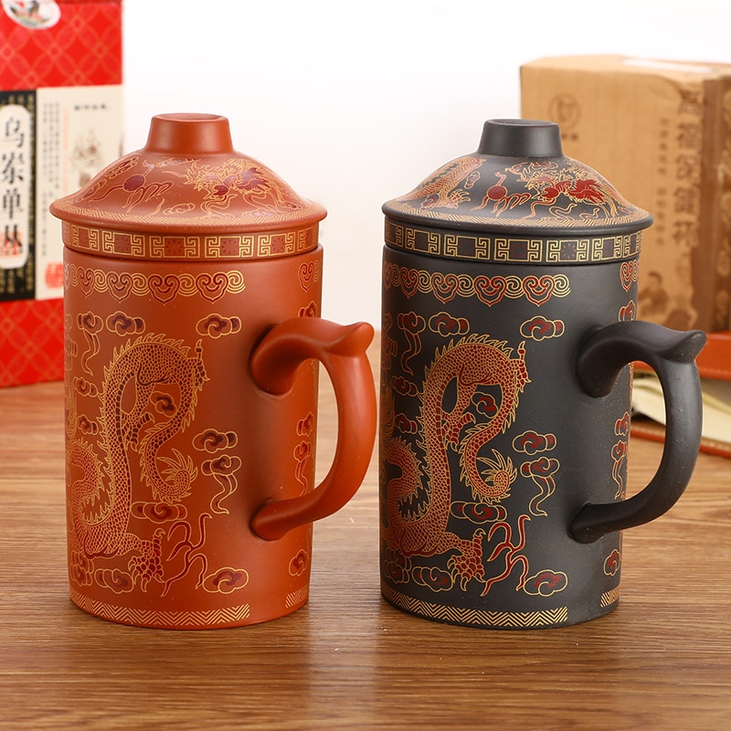 Wasser Tasse Drachen aufbringen Tee Zubehör Lila Sand Getränk Kung Fu Tee Schwarz/verrotten 400ML China Keramik Tee schüssel Becher Tasse