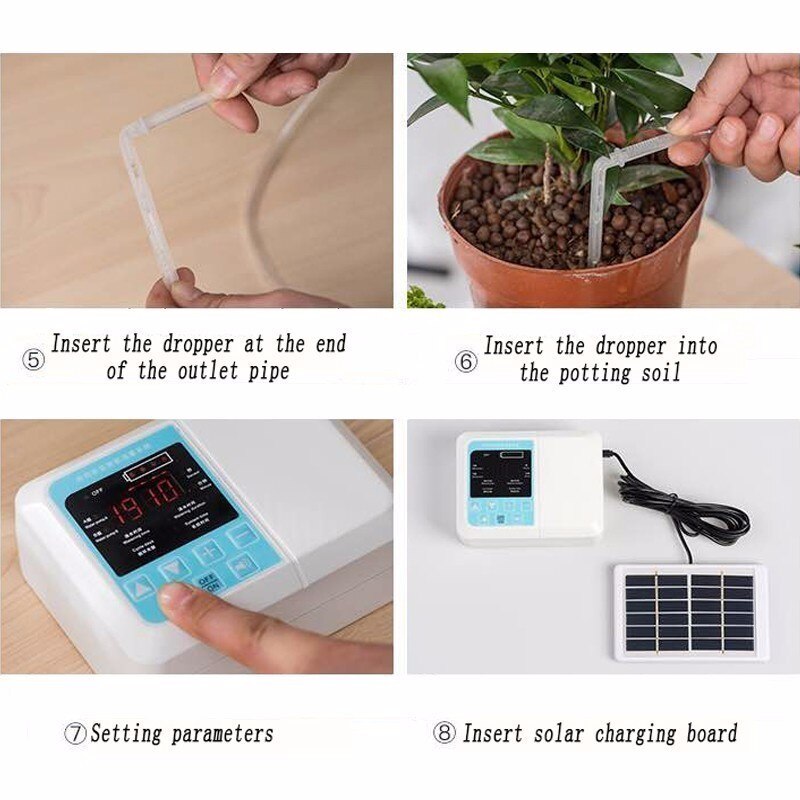 Garden Drip Irrigation Watering System 1/2 Pump Controller Timer System Solar Intelligent Automatic Watering Device for Plants