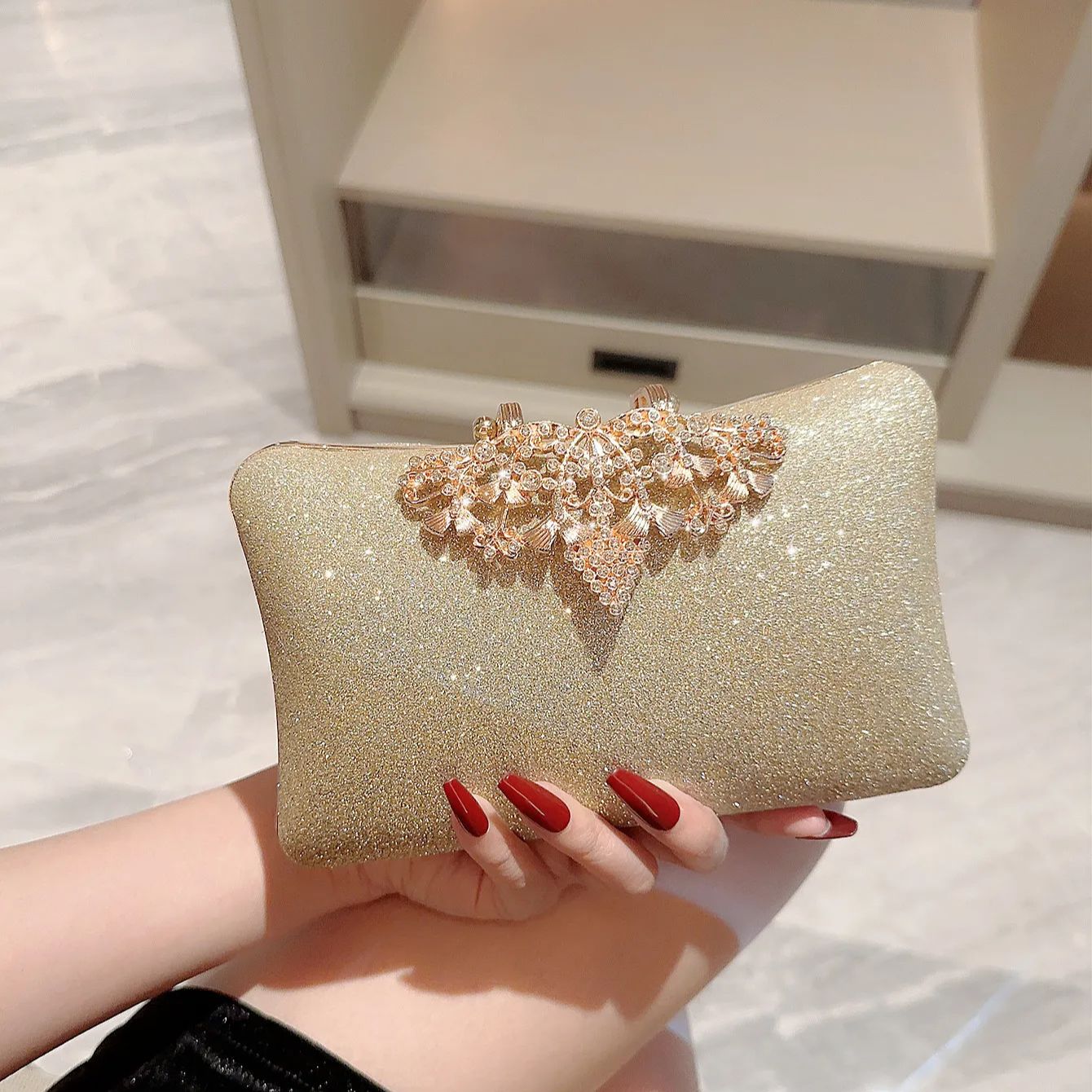 Gouden metalen ketting clutch diamanten lovertjes avondtassen glanzende casual glitter dameshandtassen zilveren clutch