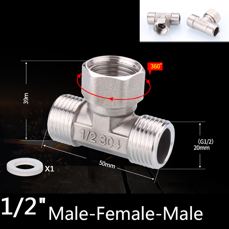 304 Stainless Steel Movable Joint 1/2 BSP Female Male Thread Tee Type Elbow Butt joint adapter Adapter Coupler Plumbing Fittings: tan