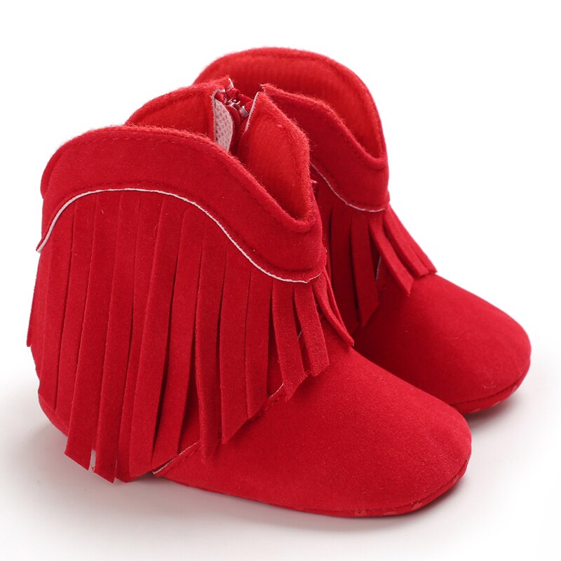 Men And Women Baby Winter Style Thermal Trainers 0-18Months Neonatal Indoor Walking Shoes Bed Shoes Tassels Soft Sole: red / 7-12 Months