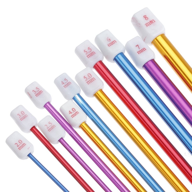 Ensemble d&#39;aiguilles à tricoter, lot de 11 pièces d&#39;aiguilles à Crochet en aluminium multicolore de 10.6 pouces, malaisien, 2-8mm