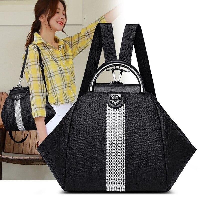 Vrouwen 3 in 1 Rugzak Zwarte Rugzakken Dames Lederen Luxe Dames Handtassen sac a dos Reizen Weave Schooltas mochila feminina