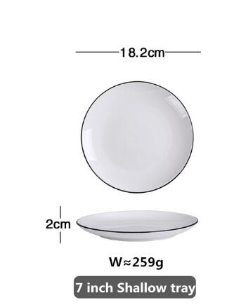 Keramiska mattallrikar vita tallrikar svarta inläggningar köksfat servis maträtter rissallad nudlar skål soppa köksutrustning: 18.2cm grunt bricka