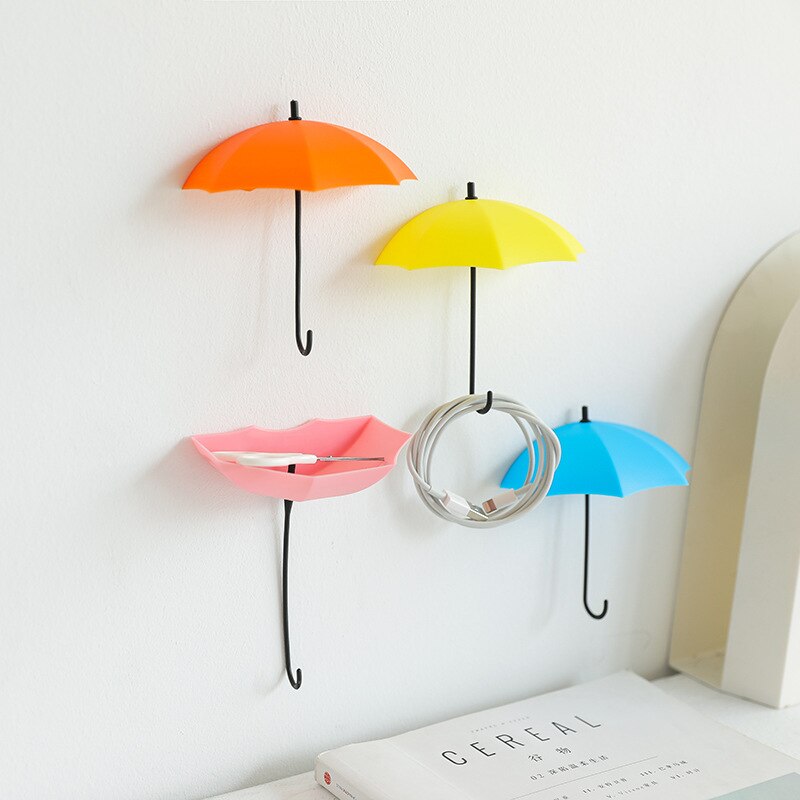 3Pcs Umbrella Shape Hook Wall Hanger Rack Small Items Kitchen Bathroom Wall Mounted Decor Hook Household Multi-purpose Holder