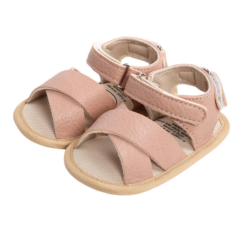 Sandalias de cuero para bebés, niños y niñas, zapatos planos antideslizantes con punta abierta y correa entrecruzada: 2 / 0-6 meses
