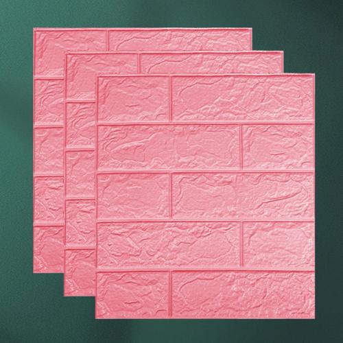 10Pcs 3D Brick Wall Sticker Waterproof Self-Adhesive Easy to Clean XPE 3D Brick Background Wall Sticker DIY Wallpapers: Pink