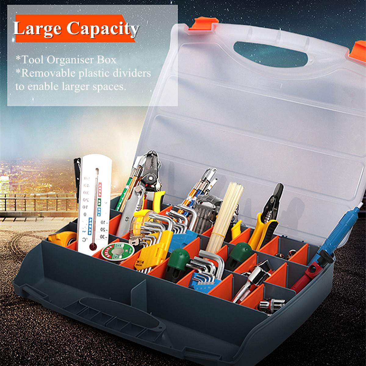 Tool Organiser Compartment Box Case Storage Screw Nail Nut Bolt 3 Sizes Lightweight Removable Polypropylene