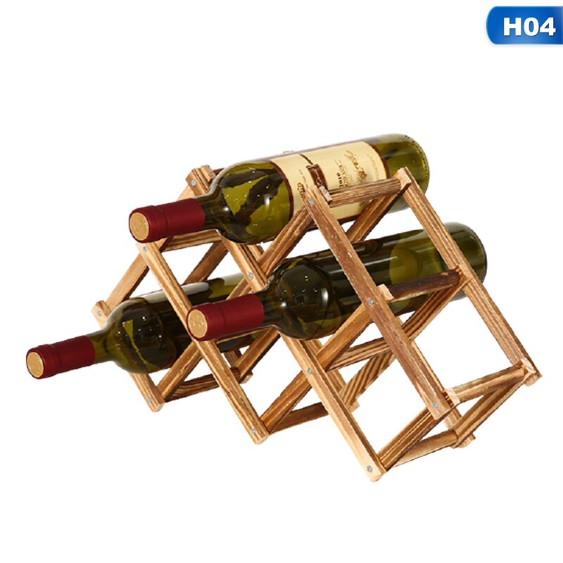 Solid Wood Folding Wine Racks Foldable Wooden Wine Stand Holder 10 Bottles Stackable Wine Cellar Racks Kitchen Bar Display Shelf: H04