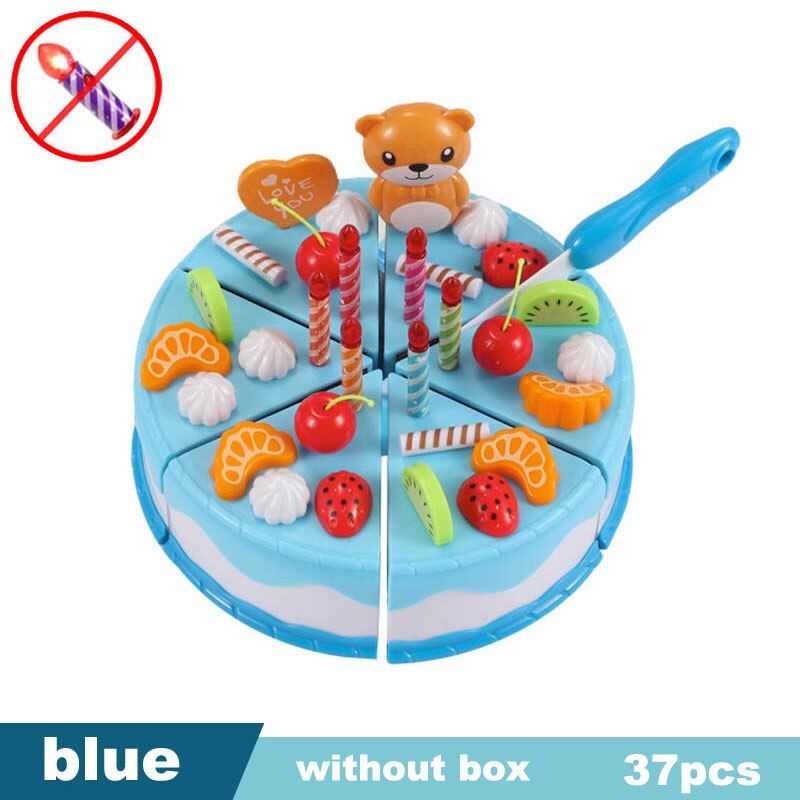 QWZ NUOVI Bambini Da Cucina Giochi Di Imitazione Giocattoli di Taglio Frutta Verdura Cibo In Miniatura Gioco Fare Casa Education Regalo Del Giocattolo Per I Bambini della ragazza: 37pcs blue